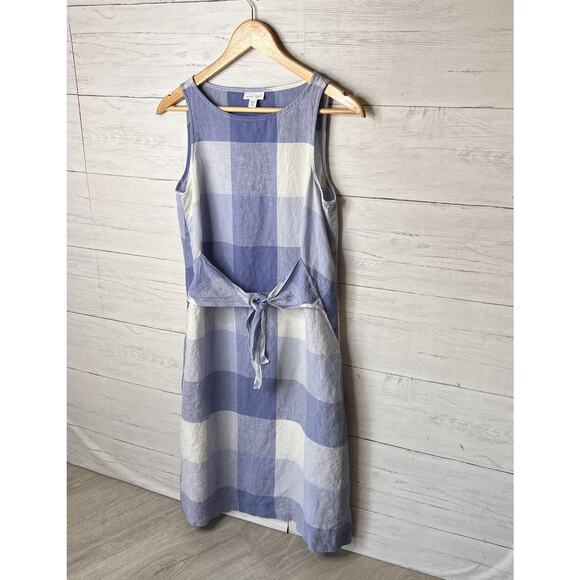 J Jill Dress Womens Size XS Blue & White Love Linen Gingham 100% Linen Tie - Picture 5 of 16